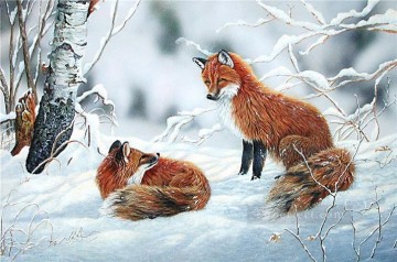fox snow animals Oil Paintings